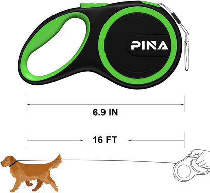 Retractable Dog Leash, 26ft Dog Leash for Small Medium Large Dogs Up to 110lbs, 360° Tangle-Free Strong Reflective Nylon Tape, with Anti-Slip Handle, One-Handed Brake, Lock - Black Blue
