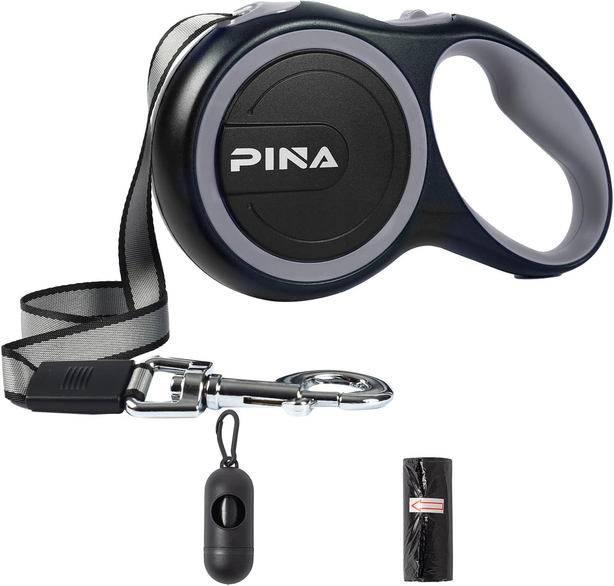 Retractable Dog Leash, 26ft Dog Leash for Small Medium Large Dogs Up to 110lbs, 360° Tangle-Free Strong Reflective Nylon Tape, with Anti-Slip Handle, One-Handed Brake, Lock - Black Blue