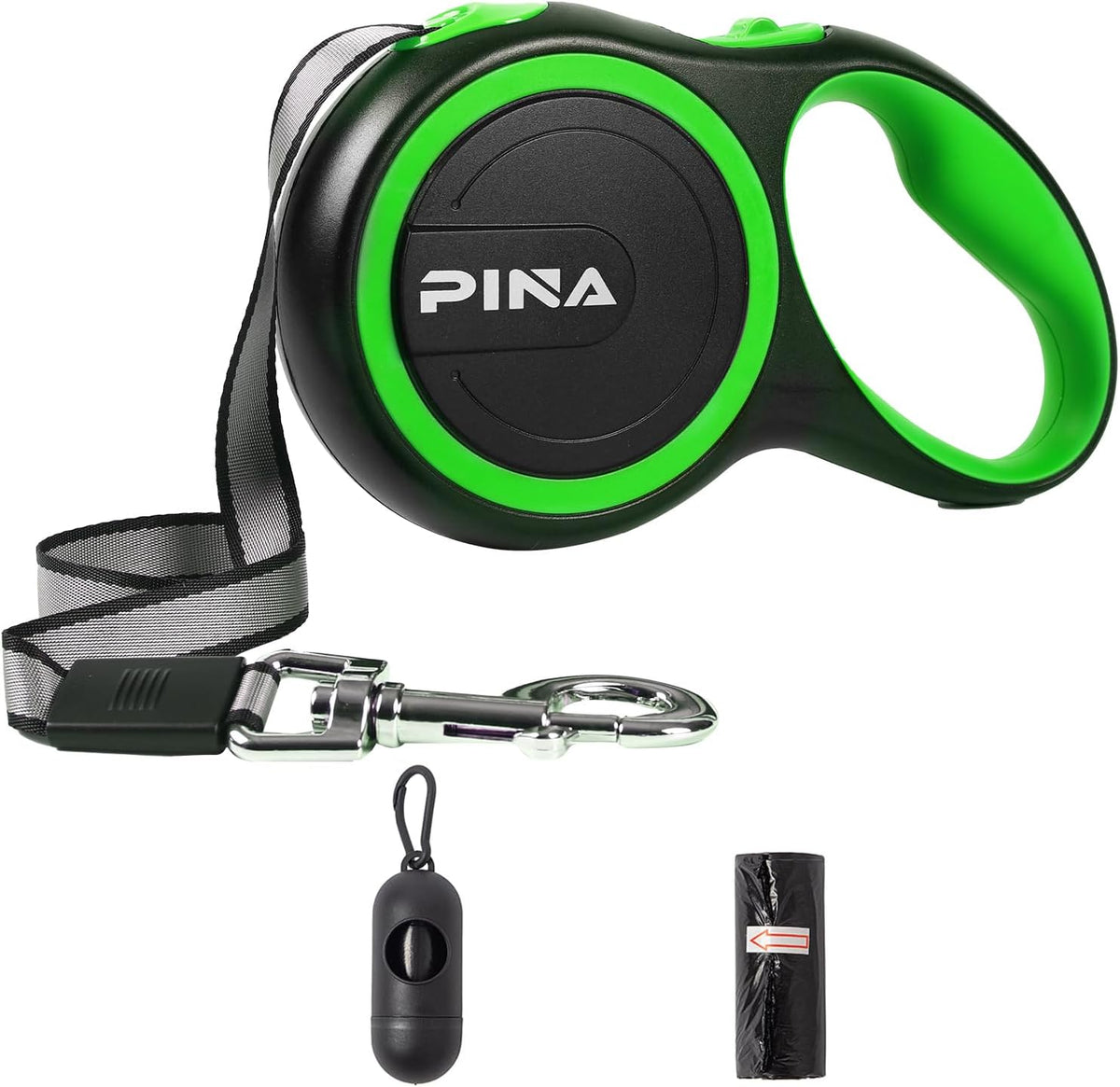 Retractable Dog Leash, 26ft Dog Leash for Small Medium Large Dogs Up to 110lbs, 360° Tangle-Free Strong Reflective Nylon Tape, with Anti-Slip Handle, One-Handed Brake, Lock - Black Blue