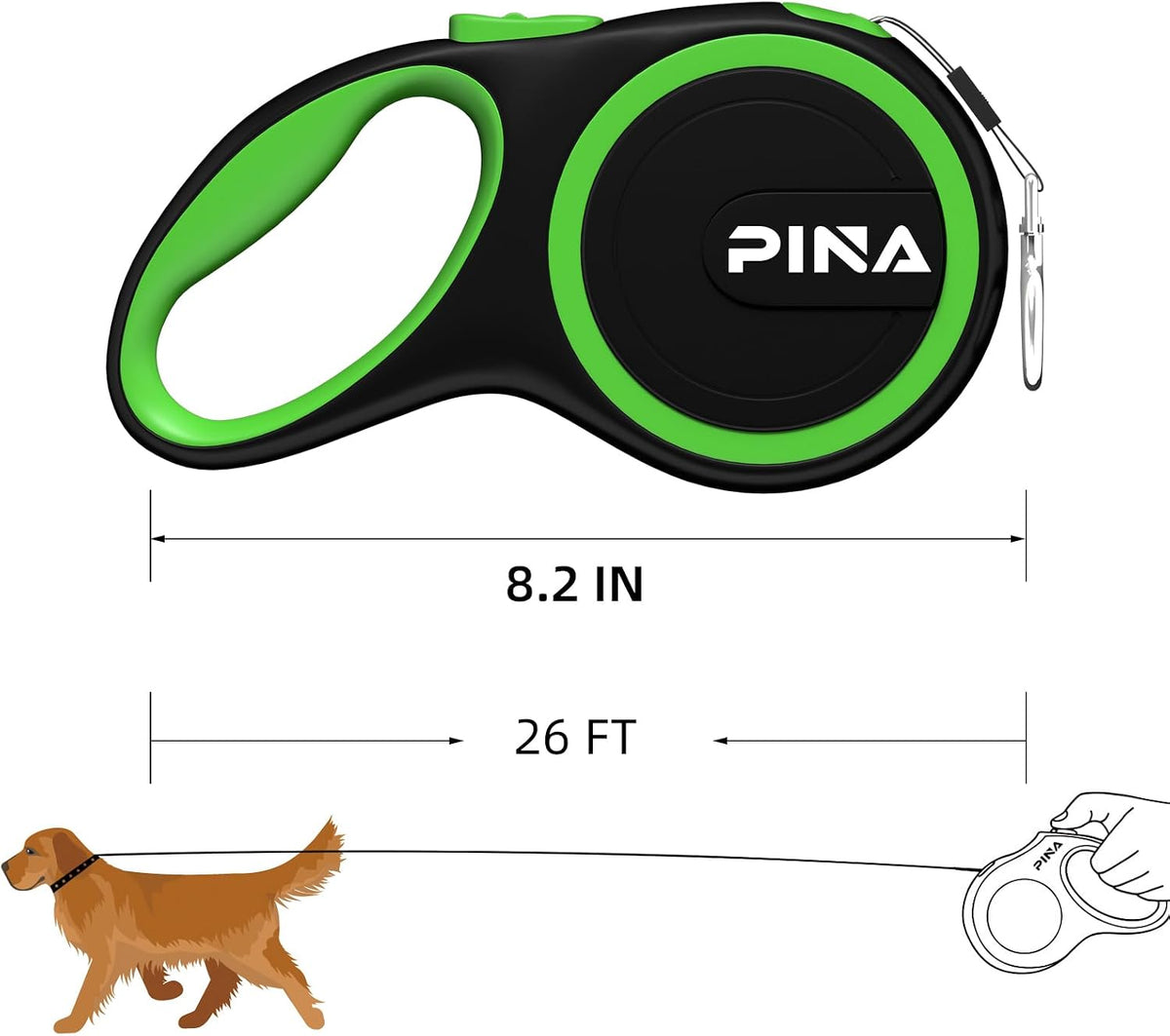 Retractable Dog Leash, 26ft Dog Leash for Small Medium Large Dogs Up to 110lbs, 360° Tangle-Free Strong Reflective Nylon Tape, with Anti-Slip Handle, One-Handed Brake, Lock - Black Blue