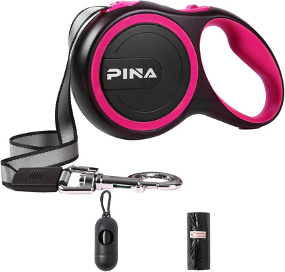 Retractable Dog Leash, 26ft Dog Leash for Small Medium Large Dogs Up to 110lbs, 360° Tangle-Free Strong Reflective Nylon Tape, with Anti-Slip Handle, One-Handed Brake, Lock - Black Blue