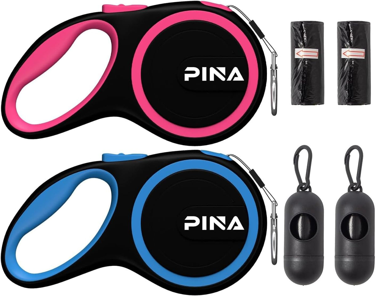 Retractable Dog Leash, 26ft Dog Leash for Small Medium Large Dogs Up to 110lbs, 360° Tangle-Free Strong Reflective Nylon Tape, with Anti-Slip Handle, One-Handed Brake, Lock - Black Blue
