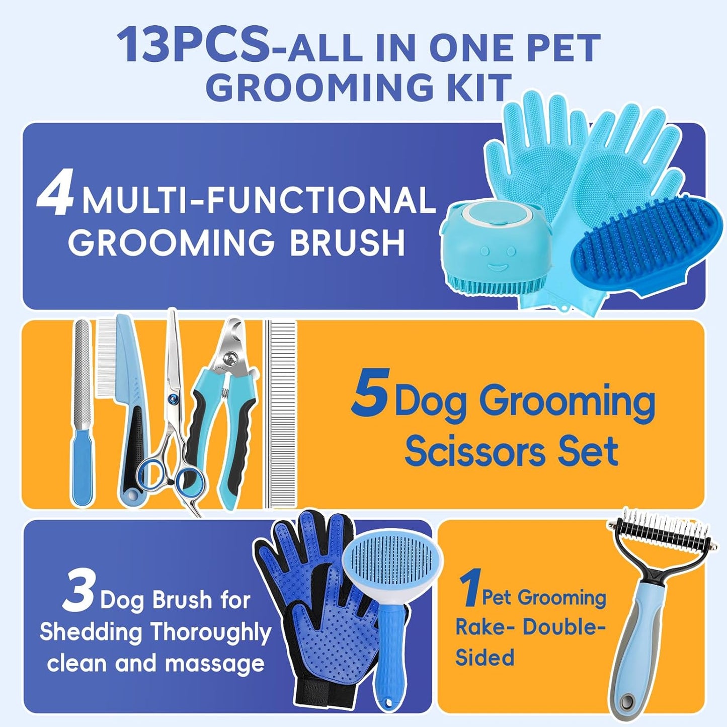Bath Grooming Kit for Pets, 10pcs Dog Brush for Shedding with Dog Nail Clipper and Trimmer, Dog and Cat Grooming Supplies, Dematting Comb for Dogs, Pet Bath Supplies