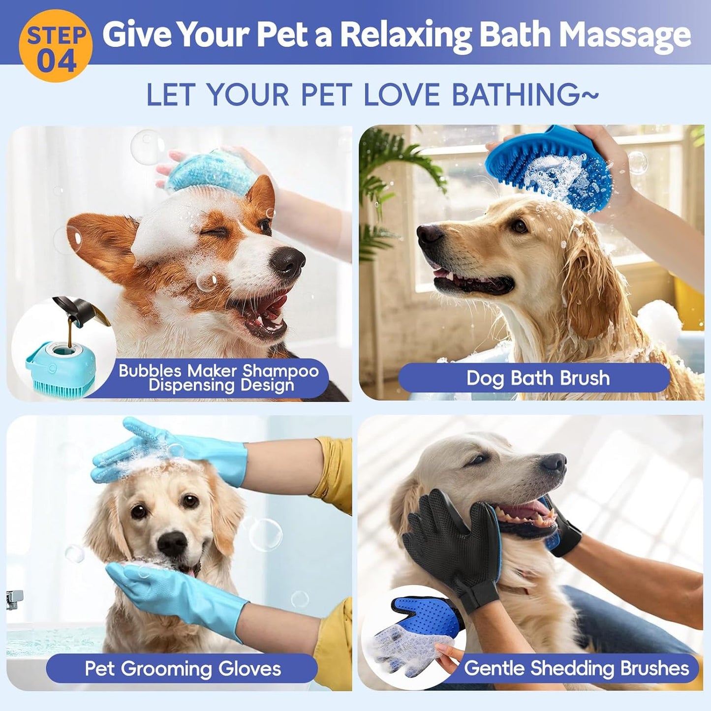 Bath Grooming Kit for Pets, 10pcs Dog Brush for Shedding with Dog Nail Clipper and Trimmer, Dog and Cat Grooming Supplies, Dematting Comb for Dogs, Pet Bath Supplies
