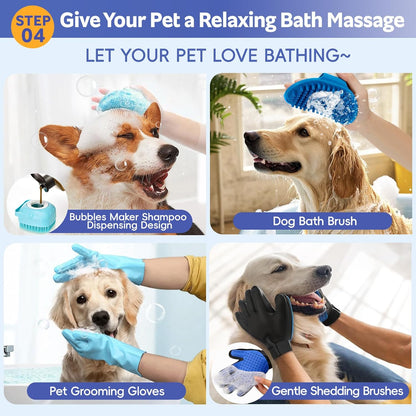 Bath Grooming Kit for Pets, 10pcs Dog Brush for Shedding with Dog Nail Clipper and Trimmer, Dog and Cat Grooming Supplies, Dematting Comb for Dogs, Pet Bath Supplies