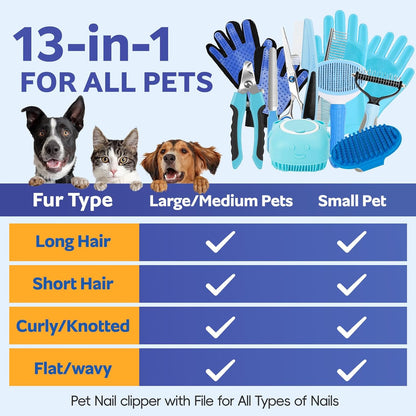 Bath Grooming Kit for Pets, 10pcs Dog Brush for Shedding with Dog Nail Clipper and Trimmer, Dog and Cat Grooming Supplies, Dematting Comb for Dogs, Pet Bath Supplies