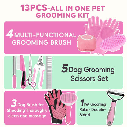 Bath Grooming Kit for Pets, 10pcs Dog Brush for Shedding with Dog Nail Clipper and Trimmer, Dog and Cat Grooming Supplies, Dematting Comb for Dogs, Pet Bath Supplies