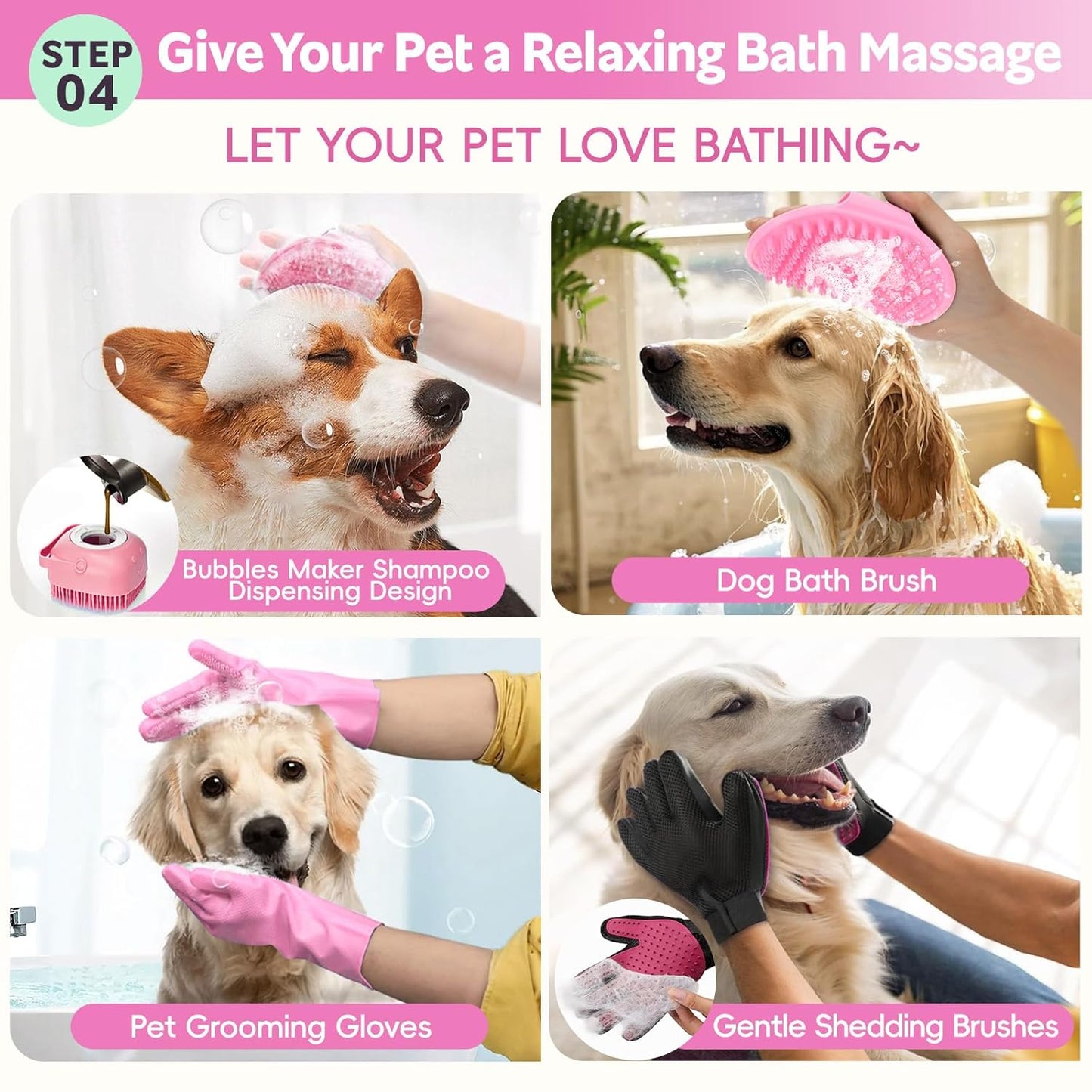 Bath Grooming Kit for Pets, 10pcs Dog Brush for Shedding with Dog Nail Clipper and Trimmer, Dog and Cat Grooming Supplies, Dematting Comb for Dogs, Pet Bath Supplies