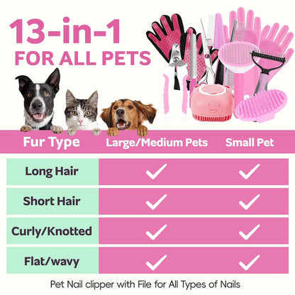 Bath Grooming Kit for Pets, 10pcs Dog Brush for Shedding with Dog Nail Clipper and Trimmer, Dog and Cat Grooming Supplies, Dematting Comb for Dogs, Pet Bath Supplies