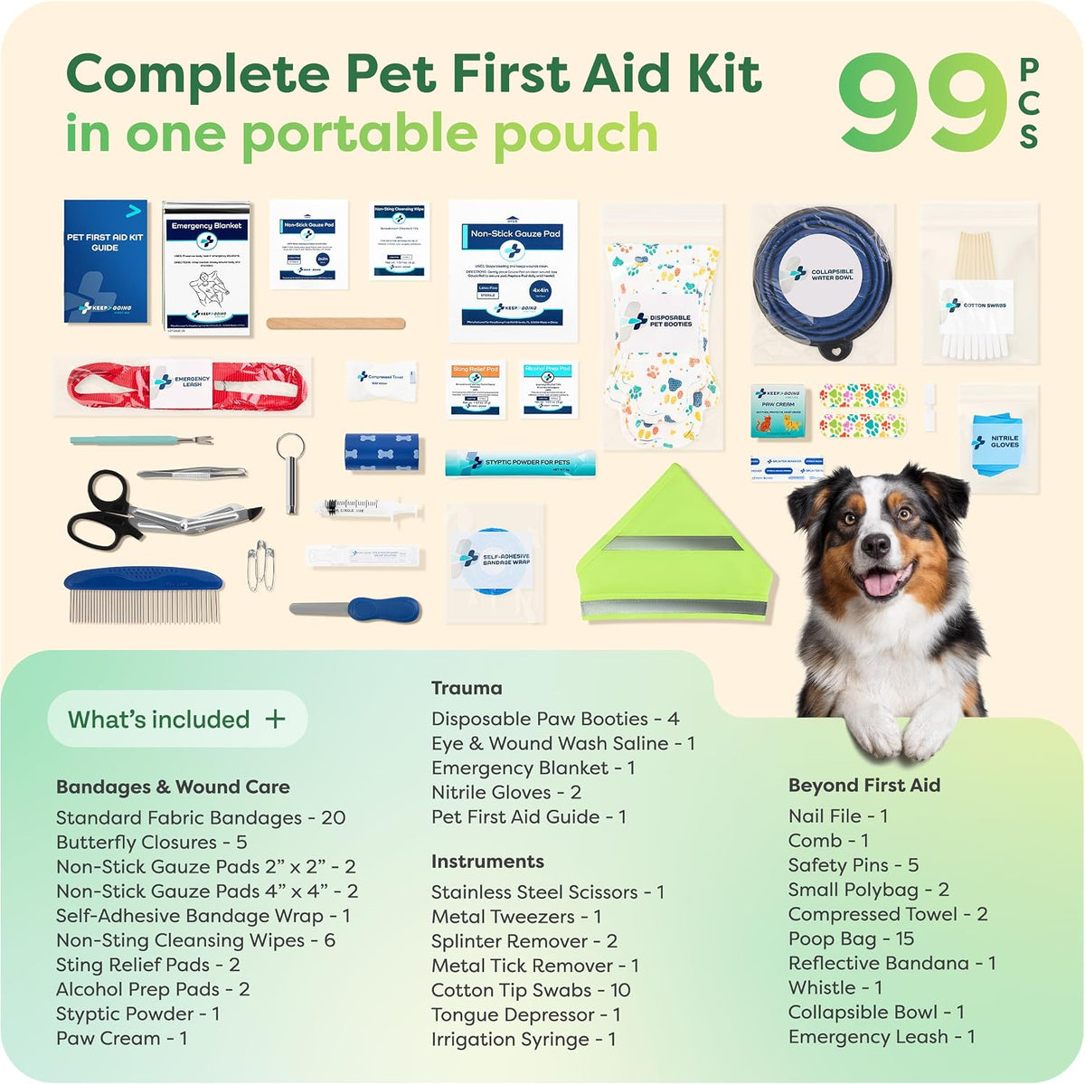 Pet First Aid Kit for Dogs & Cats, 99 Pc. Travel Emergency Kit