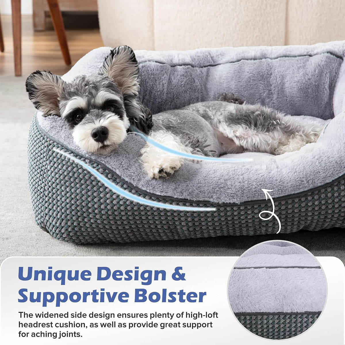Medium Dog Beds for Medium Dogs Washable, Rectangle Dog Bed Medium Size Dog, Orthopedic Dog Bed, Warming Soft Calming Sleeping Puppy Bed Durable Pet Bed with Anti-Slip Bottom M(30"x24"x9")