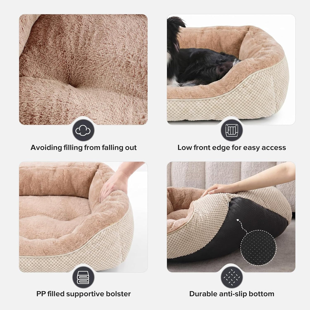 Medium Dog Beds for Medium Dogs Washable, Rectangle Dog Bed Medium Size Dog, Orthopedic Dog Bed, Warming Soft Calming Sleeping Puppy Bed Durable Pet Bed with Anti-Slip Bottom M(30"x24"x9")