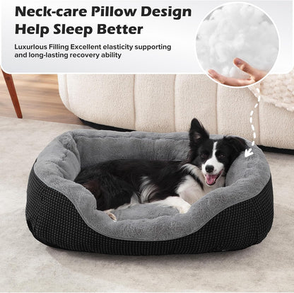 Medium Dog Beds for Medium Dogs Washable, Rectangle Dog Bed Medium Size Dog, Orthopedic Dog Bed, Warming Soft Calming Sleeping Puppy Bed Durable Pet Bed with Anti-Slip Bottom M(30"x24"x9")