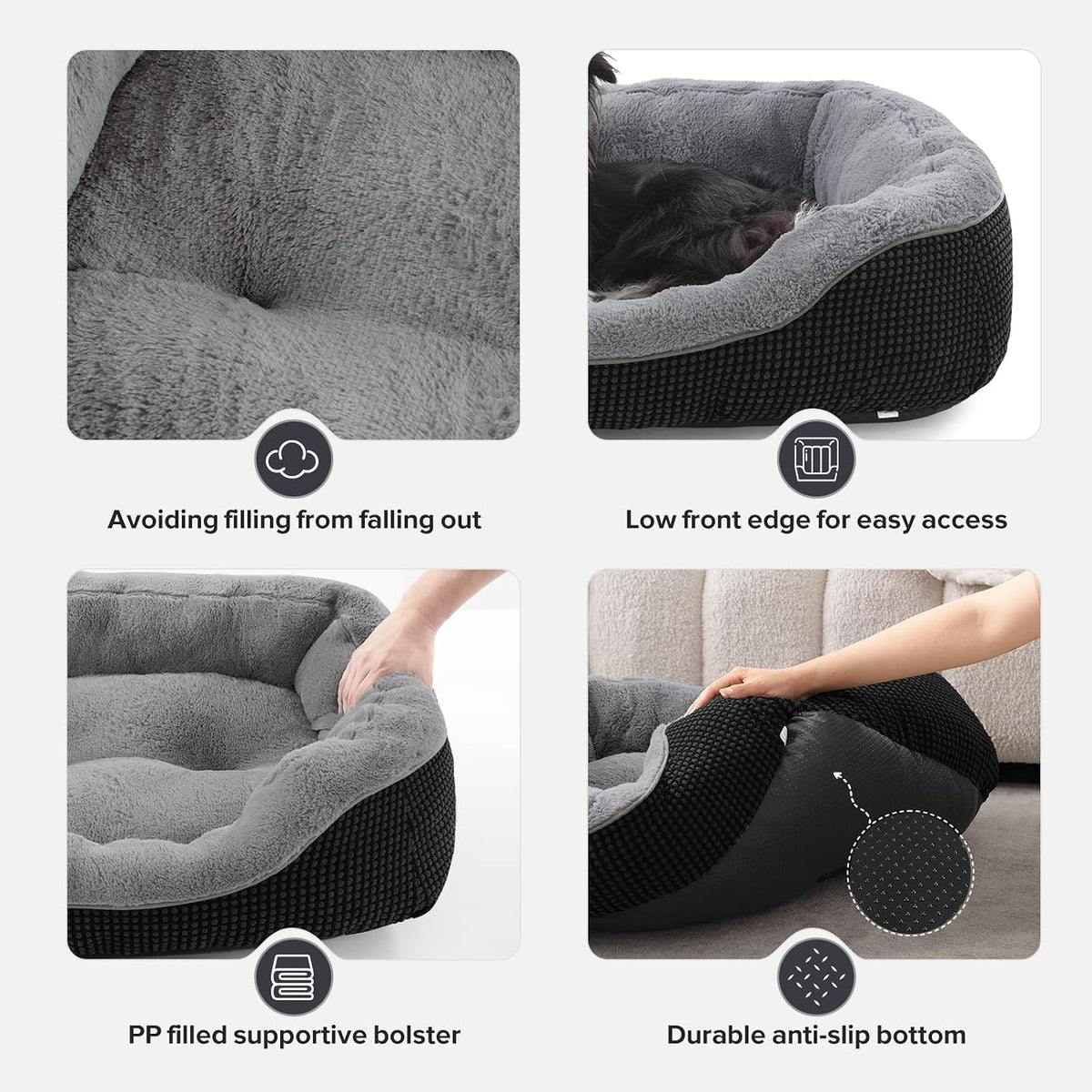 Medium Dog Beds for Medium Dogs Washable, Rectangle Dog Bed Medium Size Dog, Orthopedic Dog Bed, Warming Soft Calming Sleeping Puppy Bed Durable Pet Bed with Anti-Slip Bottom M(30"x24"x9")