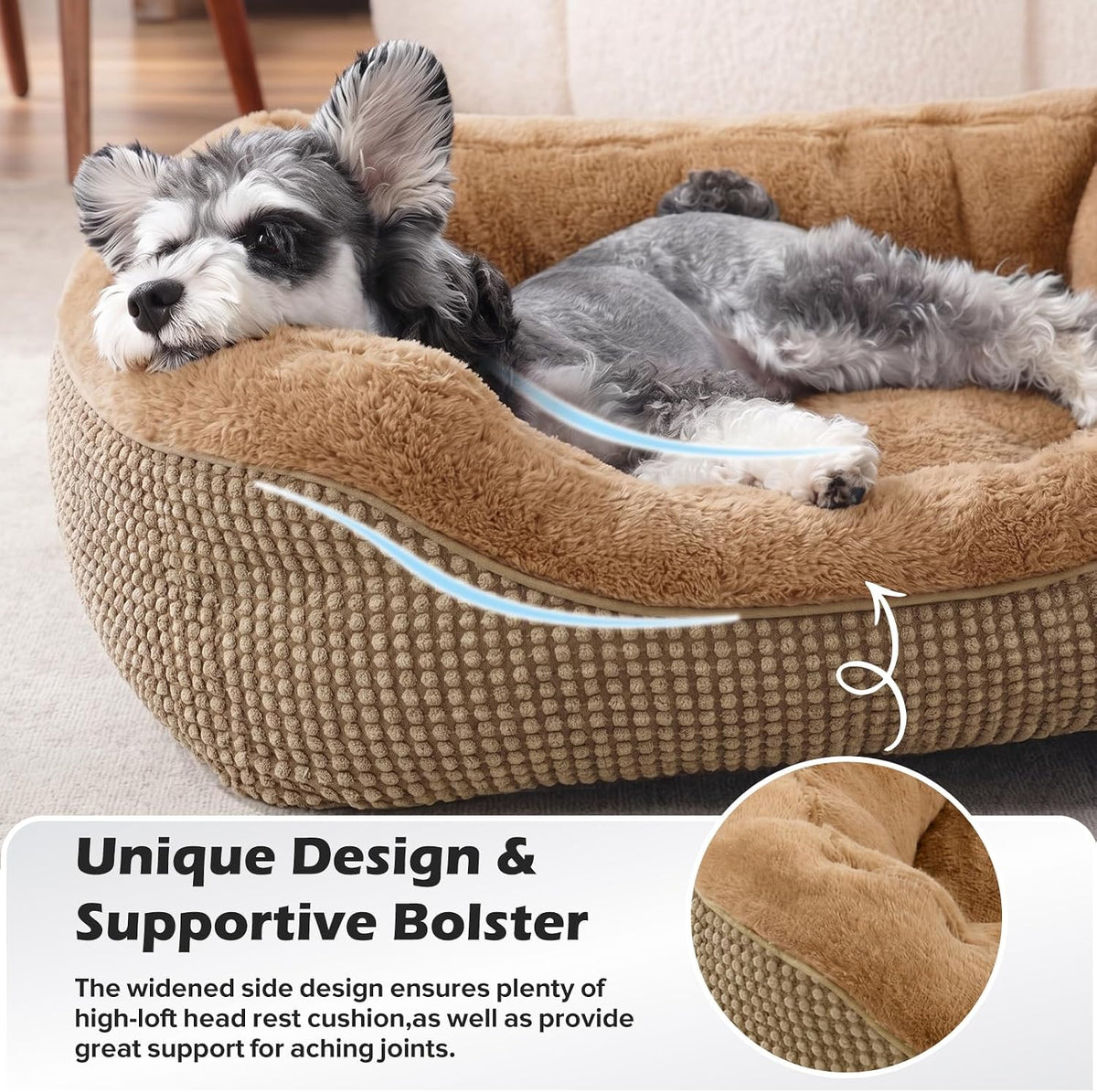 Medium Dog Beds for Medium Dogs Washable, Rectangle Dog Bed Medium Size Dog, Orthopedic Dog Bed, Warming Soft Calming Sleeping Puppy Bed Durable Pet Bed with Anti-Slip Bottom M(30"x24"x9")