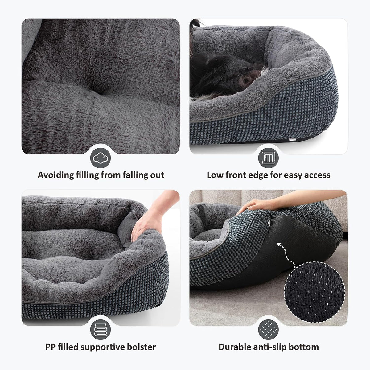 Medium Dog Beds for Medium Dogs Washable, Rectangle Dog Bed Medium Size Dog, Orthopedic Dog Bed, Warming Soft Calming Sleeping Puppy Bed Durable Pet Bed with Anti-Slip Bottom M(30"x24"x9")