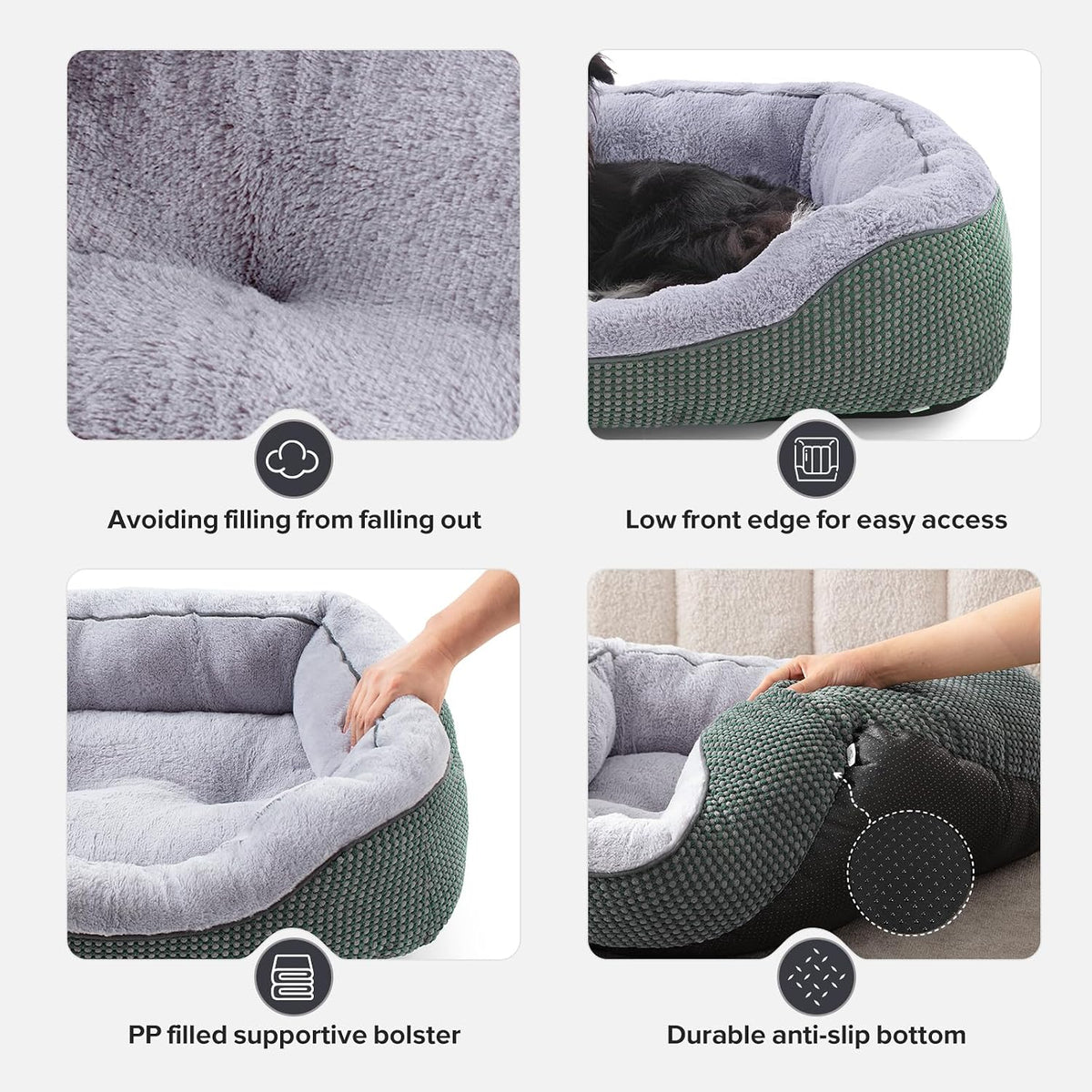 Medium Dog Beds for Medium Dogs Washable, Rectangle Dog Bed Medium Size Dog, Orthopedic Dog Bed, Warming Soft Calming Sleeping Puppy Bed Durable Pet Bed with Anti-Slip Bottom M(30"x24"x9")