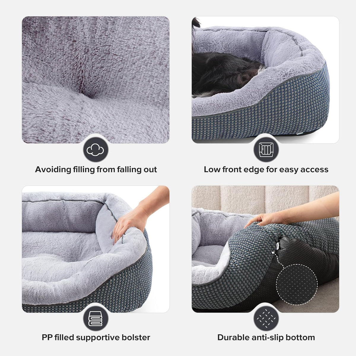 Medium Dog Beds for Medium Dogs Washable, Rectangle Dog Bed Medium Size Dog, Orthopedic Dog Bed, Warming Soft Calming Sleeping Puppy Bed Durable Pet Bed with Anti-Slip Bottom M(30"x24"x9")