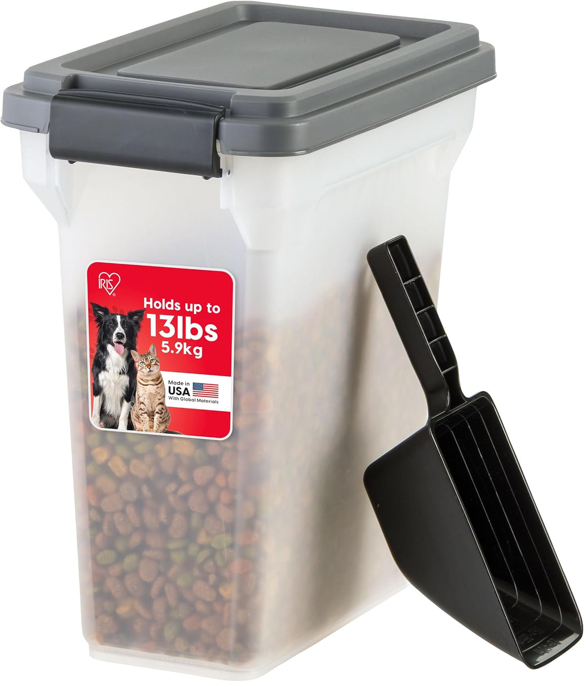 Dog Food Storage Container, Up to 13 lbs, Dark Gray, Made in USA