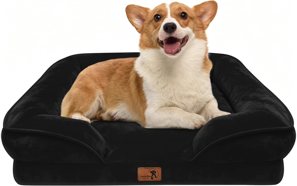 Orthopedic Dog Bed with Sides - Dog Sofa Beds for Medium Dogs, Supportive Foam Pet Couch Bed with Washable Removable Cover, Waterproof Lining and Non-Slip Bottom, Grey - M