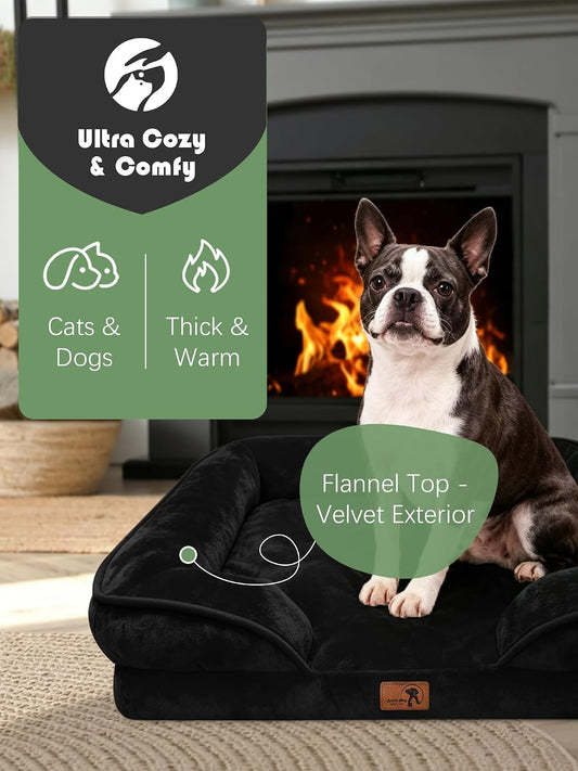 Orthopedic Dog Bed with Sides - Dog Sofa Beds for Medium Dogs, Supportive Foam Pet Couch Bed with Washable Removable Cover, Waterproof Lining and Non-Slip Bottom, Grey - M
