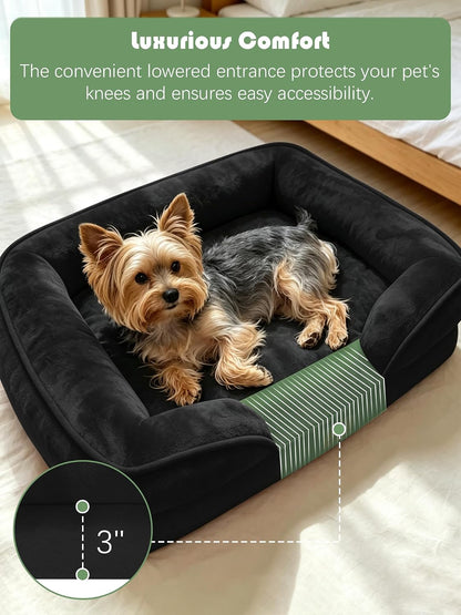 Orthopedic Dog Bed with Sides - Dog Sofa Beds for Medium Dogs, Supportive Foam Pet Couch Bed with Washable Removable Cover, Waterproof Lining and Non-Slip Bottom, Grey - M