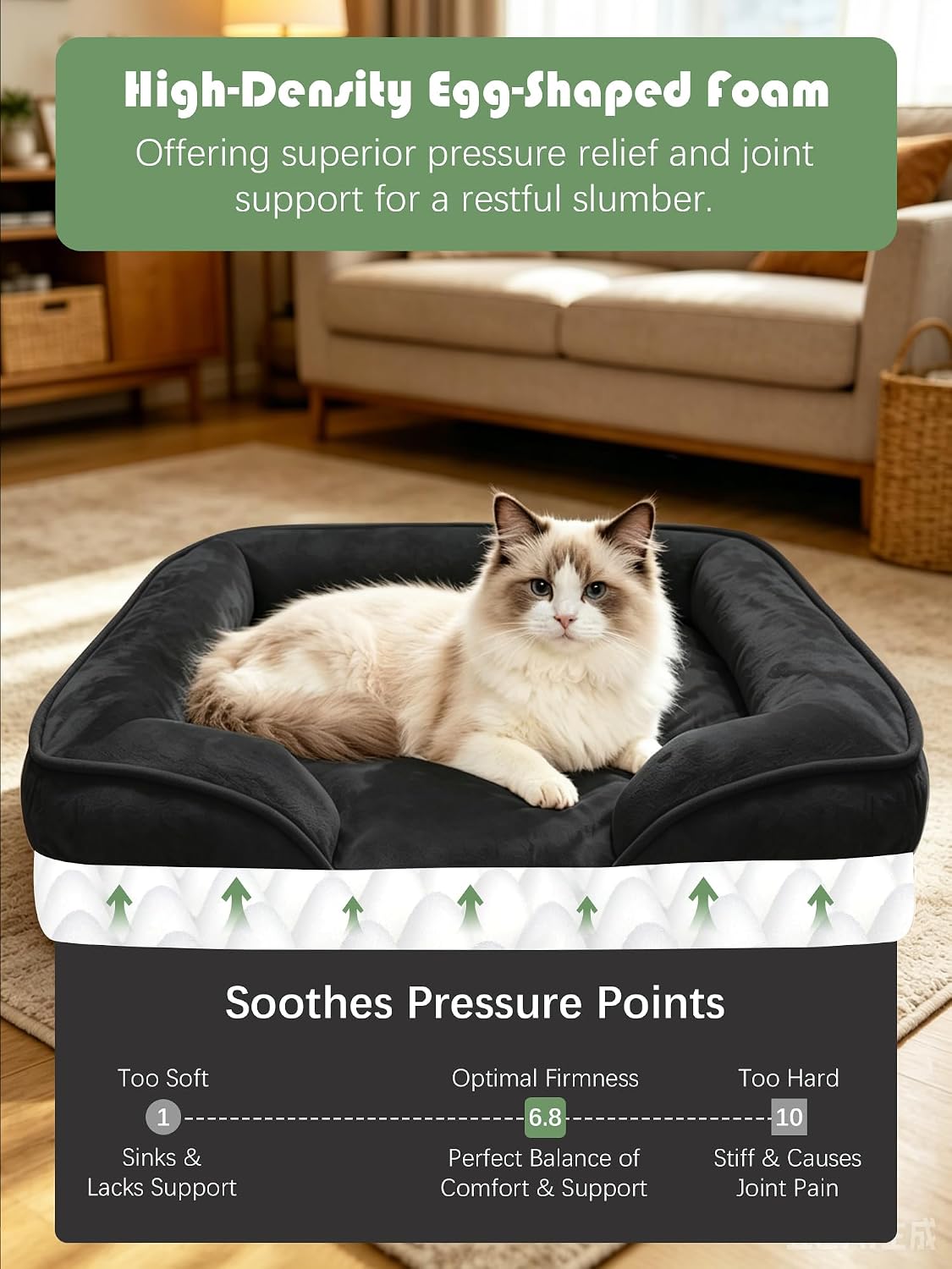 Orthopedic Dog Bed with Sides - Dog Sofa Beds for Medium Dogs, Supportive Foam Pet Couch Bed with Washable Removable Cover, Waterproof Lining and Non-Slip Bottom, Grey - M