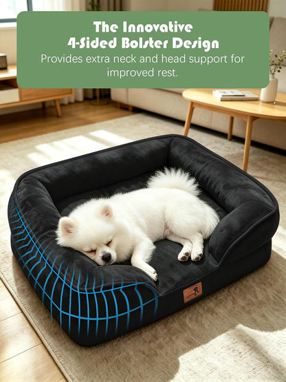 Orthopedic Dog Bed with Sides - Dog Sofa Beds for Medium Dogs, Supportive Foam Pet Couch Bed with Washable Removable Cover, Waterproof Lining and Non-Slip Bottom, Grey - M