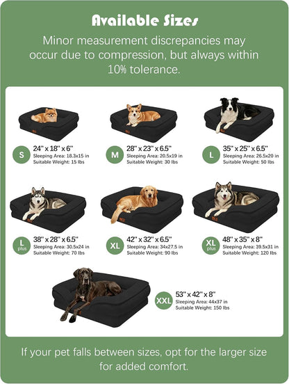 Orthopedic Dog Bed with Sides - Dog Sofa Beds for Medium Dogs, Supportive Foam Pet Couch Bed with Washable Removable Cover, Waterproof Lining and Non-Slip Bottom, Grey - M
