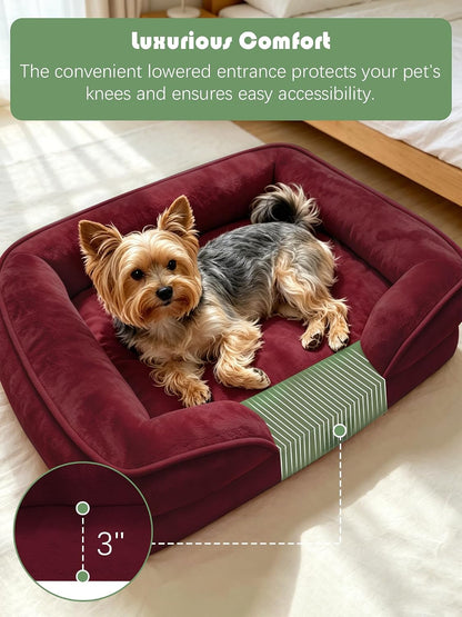 Orthopedic Dog Bed with Sides - Dog Sofa Beds for Medium Dogs, Supportive Foam Pet Couch Bed with Washable Removable Cover, Waterproof Lining and Non-Slip Bottom, Grey - M