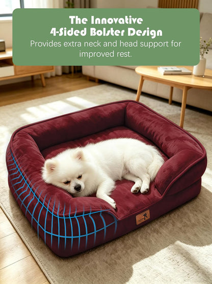 Orthopedic Dog Bed with Sides - Dog Sofa Beds for Medium Dogs, Supportive Foam Pet Couch Bed with Washable Removable Cover, Waterproof Lining and Non-Slip Bottom, Grey - M