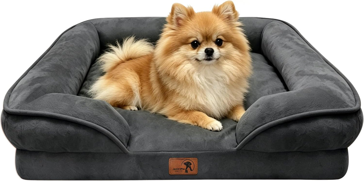 Orthopedic Dog Bed with Sides - Dog Sofa Beds for Medium Dogs, Supportive Foam Pet Couch Bed with Washable Removable Cover, Waterproof Lining and Non-Slip Bottom, Grey - M