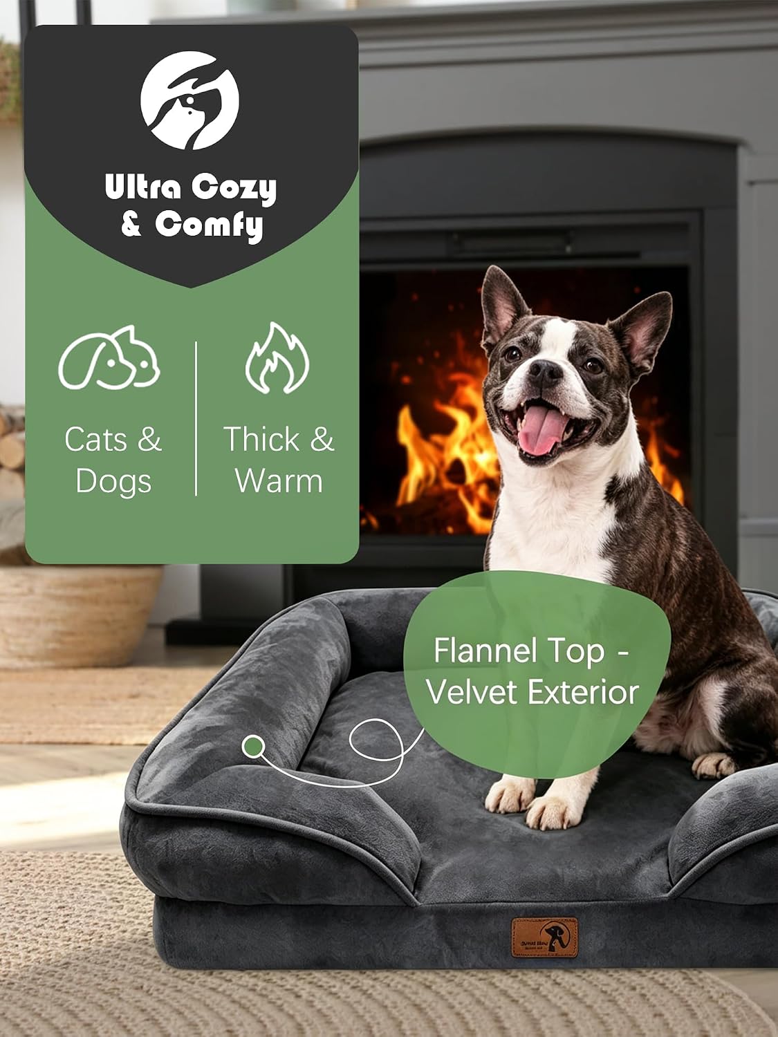 Orthopedic Dog Bed with Sides - Dog Sofa Beds for Medium Dogs, Supportive Foam Pet Couch Bed with Washable Removable Cover, Waterproof Lining and Non-Slip Bottom, Grey - M