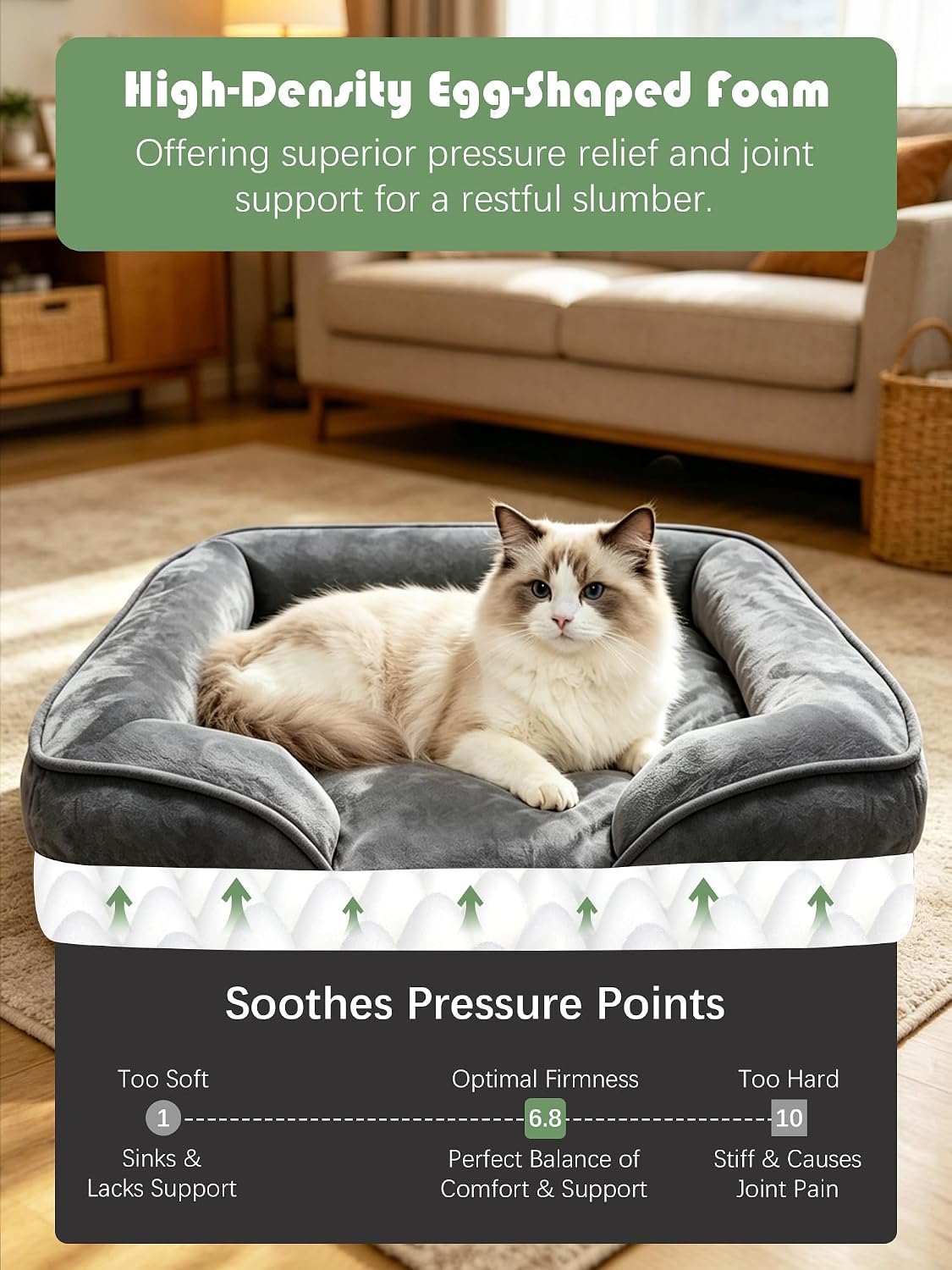 Orthopedic Dog Bed with Sides - Dog Sofa Beds for Medium Dogs, Supportive Foam Pet Couch Bed with Washable Removable Cover, Waterproof Lining and Non-Slip Bottom, Grey - M
