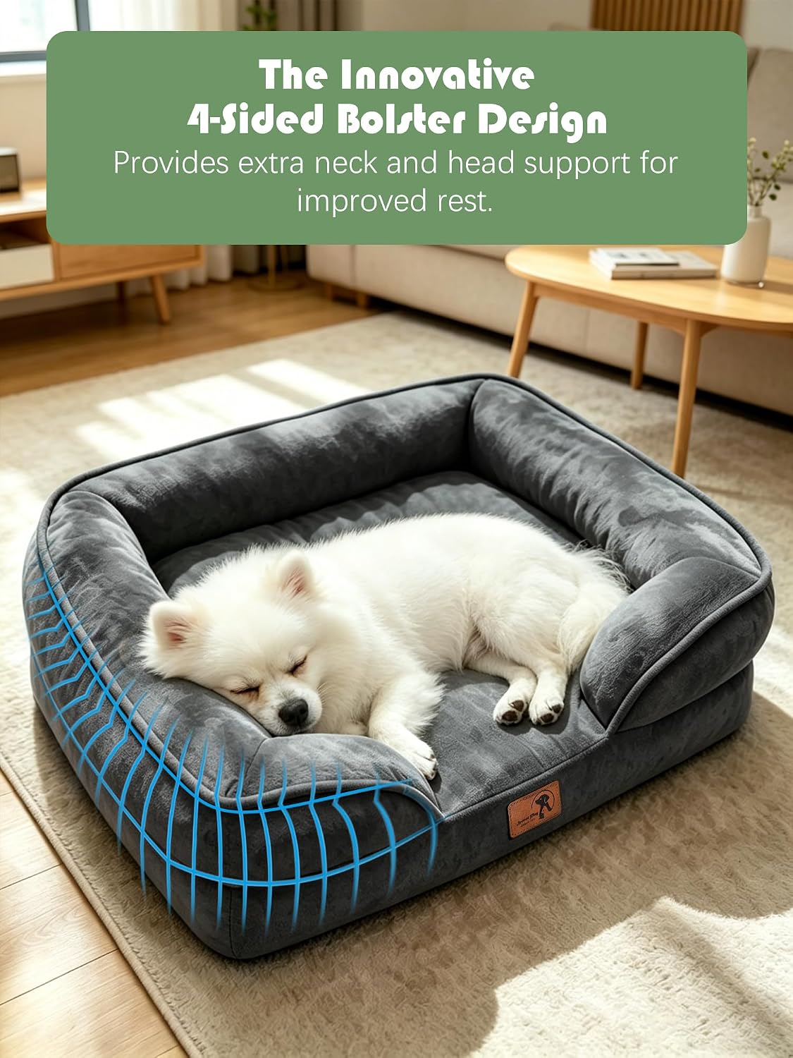 Orthopedic Dog Bed with Sides - Dog Sofa Beds for Medium Dogs, Supportive Foam Pet Couch Bed with Washable Removable Cover, Waterproof Lining and Non-Slip Bottom, Grey - M