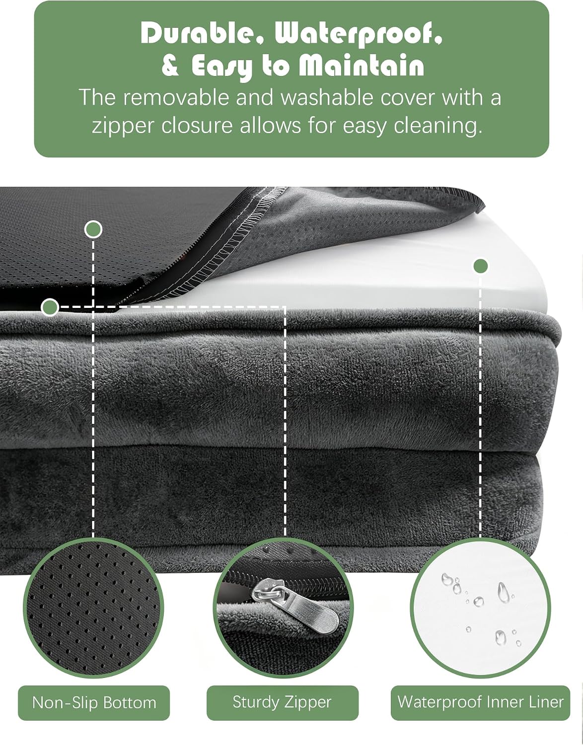 Orthopedic Dog Bed with Sides - Dog Sofa Beds for Medium Dogs, Supportive Foam Pet Couch Bed with Washable Removable Cover, Waterproof Lining and Non-Slip Bottom, Grey - M