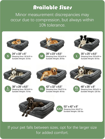 Orthopedic Dog Bed with Sides - Dog Sofa Beds for Medium Dogs, Supportive Foam Pet Couch Bed with Washable Removable Cover, Waterproof Lining and Non-Slip Bottom, Grey - M