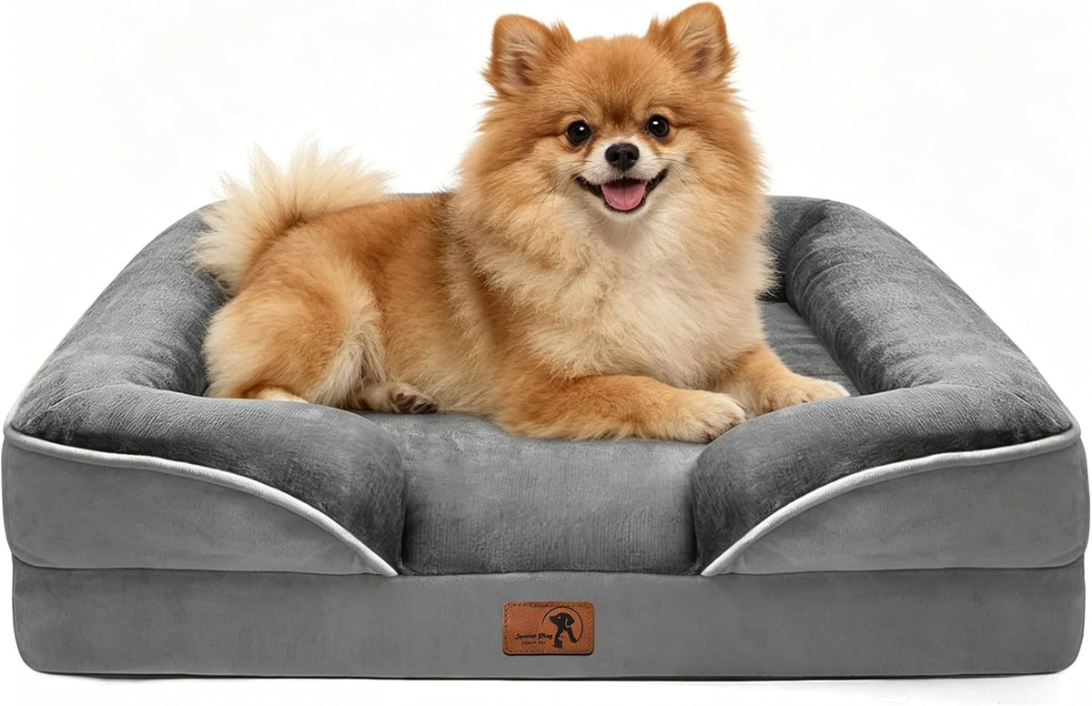 Orthopedic Dog Bed with Sides - Dog Sofa Beds for Medium Dogs, Supportive Foam Pet Couch Bed with Washable Removable Cover, Waterproof Lining and Non-Slip Bottom, Grey - M