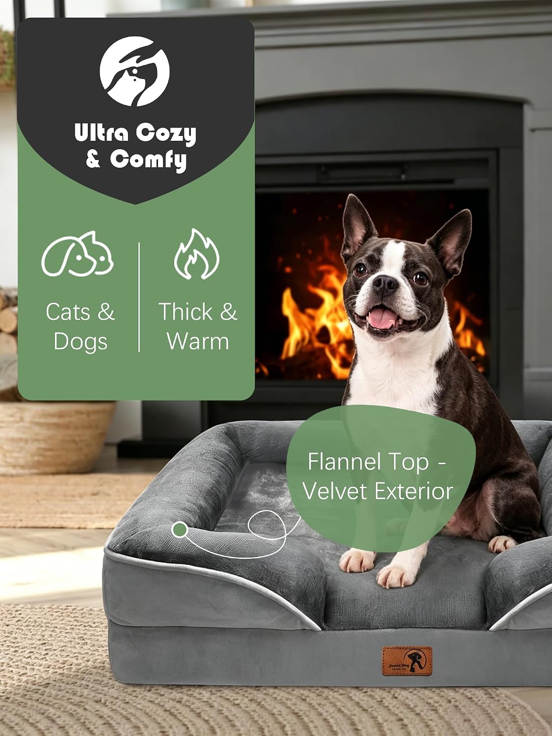 Orthopedic Dog Bed with Sides - Dog Sofa Beds for Medium Dogs, Supportive Foam Pet Couch Bed with Washable Removable Cover, Waterproof Lining and Non-Slip Bottom, Grey - M
