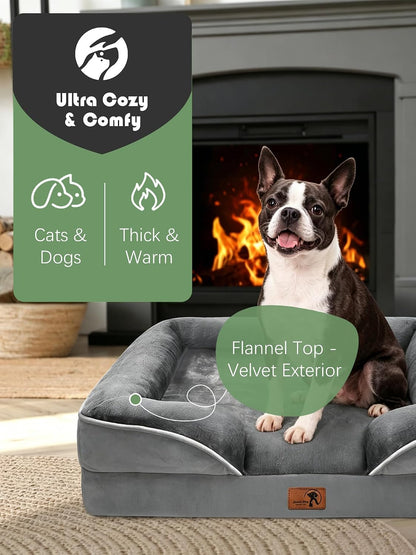 Orthopedic Dog Bed with Sides - Dog Sofa Beds for Medium Dogs, Supportive Foam Pet Couch Bed with Washable Removable Cover, Waterproof Lining and Non-Slip Bottom, Grey - M