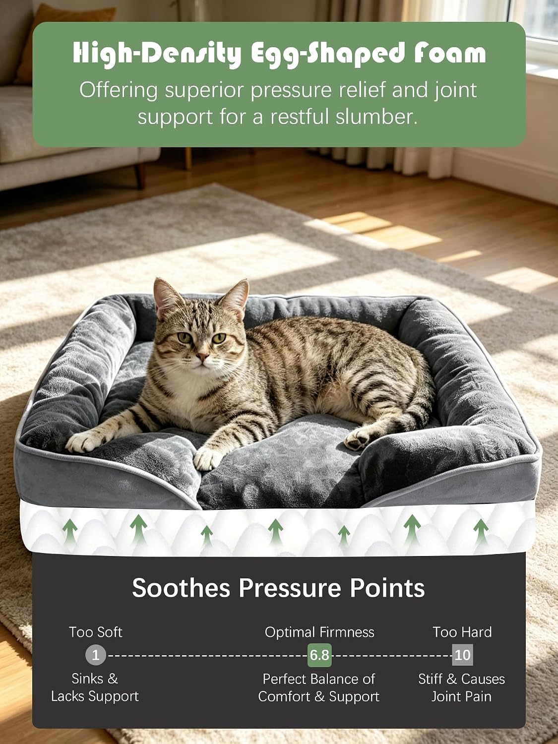Orthopedic Dog Bed with Sides - Dog Sofa Beds for Medium Dogs, Supportive Foam Pet Couch Bed with Washable Removable Cover, Waterproof Lining and Non-Slip Bottom, Grey - M