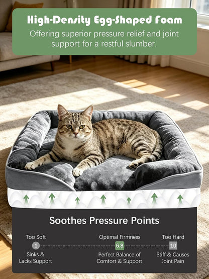 Orthopedic Dog Bed with Sides - Dog Sofa Beds for Medium Dogs, Supportive Foam Pet Couch Bed with Washable Removable Cover, Waterproof Lining and Non-Slip Bottom, Grey - M