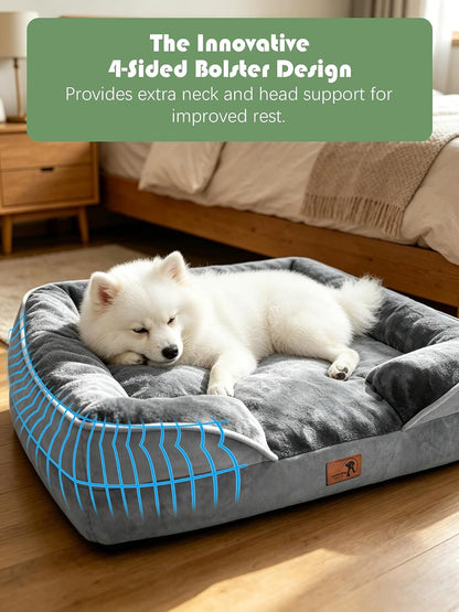 Orthopedic Dog Bed with Sides - Dog Sofa Beds for Medium Dogs, Supportive Foam Pet Couch Bed with Washable Removable Cover, Waterproof Lining and Non-Slip Bottom, Grey - M