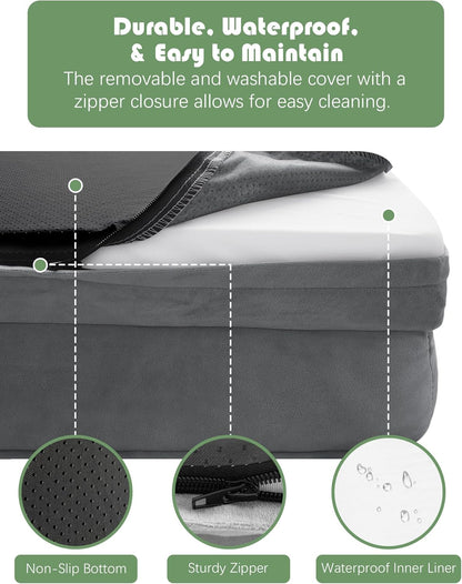 Orthopedic Dog Bed with Sides - Dog Sofa Beds for Medium Dogs, Supportive Foam Pet Couch Bed with Washable Removable Cover, Waterproof Lining and Non-Slip Bottom, Grey - M