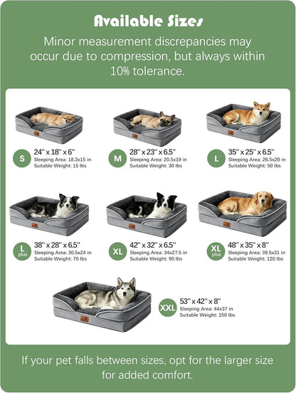 Orthopedic Dog Bed with Sides - Dog Sofa Beds for Medium Dogs, Supportive Foam Pet Couch Bed with Washable Removable Cover, Waterproof Lining and Non-Slip Bottom, Grey - M