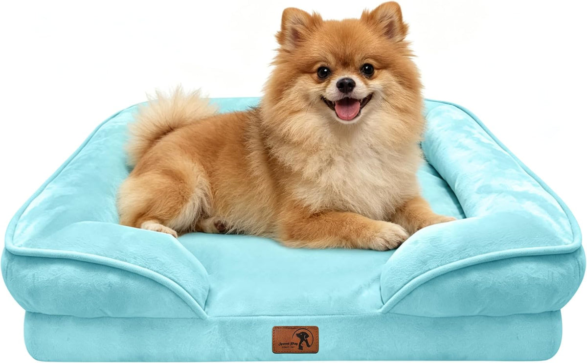 Orthopedic Dog Bed with Sides - Dog Sofa Beds for Medium Dogs, Supportive Foam Pet Couch Bed with Washable Removable Cover, Waterproof Lining and Non-Slip Bottom, Grey - M