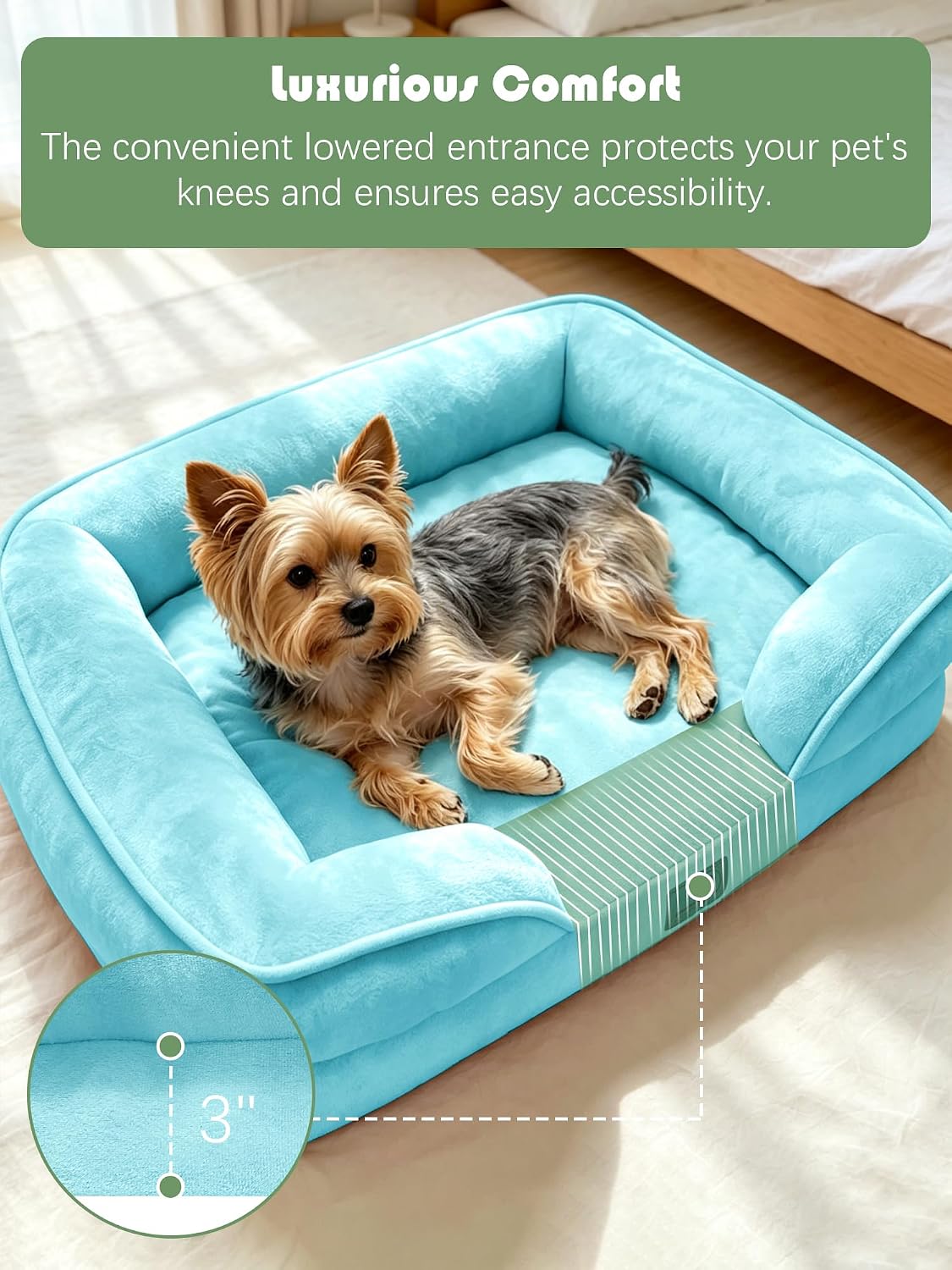 Orthopedic Dog Bed with Sides - Dog Sofa Beds for Medium Dogs, Supportive Foam Pet Couch Bed with Washable Removable Cover, Waterproof Lining and Non-Slip Bottom, Grey - M