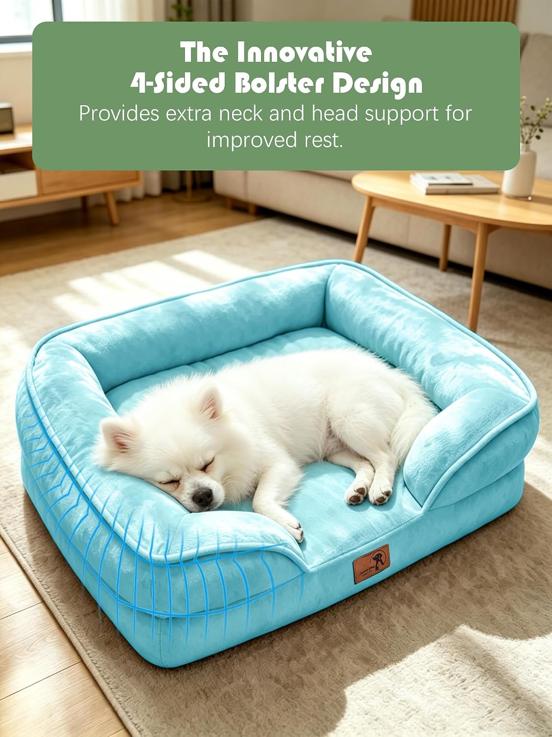 Orthopedic Dog Bed with Sides - Dog Sofa Beds for Medium Dogs, Supportive Foam Pet Couch Bed with Washable Removable Cover, Waterproof Lining and Non-Slip Bottom, Grey - M