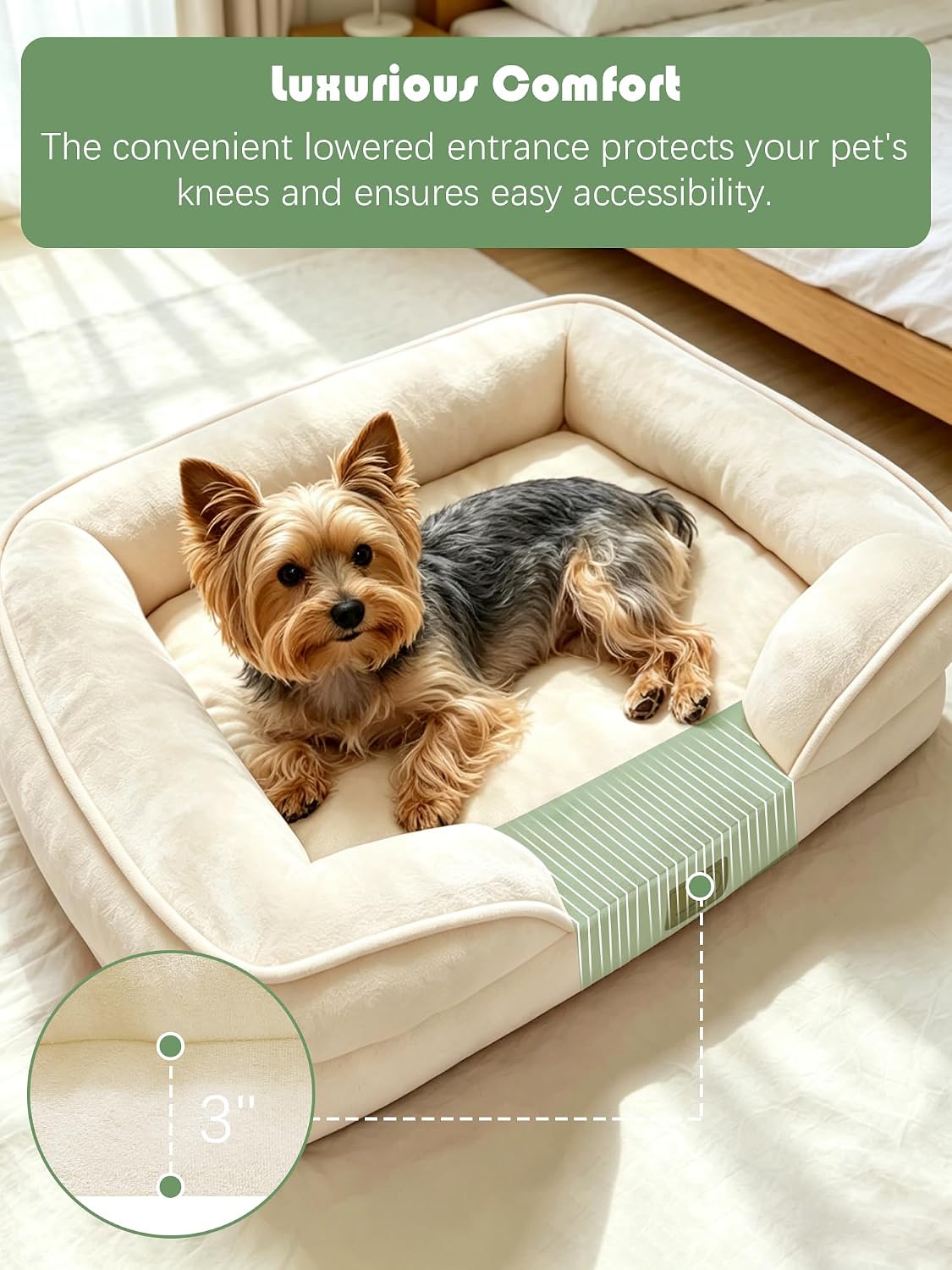 Orthopedic Dog Bed with Sides - Dog Sofa Beds for Medium Dogs, Supportive Foam Pet Couch Bed with Washable Removable Cover, Waterproof Lining and Non-Slip Bottom, Grey - M