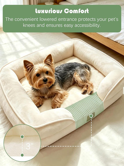 Orthopedic Dog Bed with Sides - Dog Sofa Beds for Medium Dogs, Supportive Foam Pet Couch Bed with Washable Removable Cover, Waterproof Lining and Non-Slip Bottom, Grey - M
